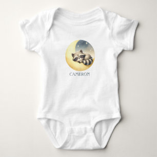 Racoon on a Moon! Adorable Funny Cute Custom Name Baby Bodysuit
