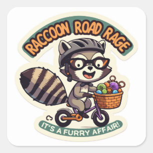 Racoon on Bicycle doing a Road Rage Square Sticker
