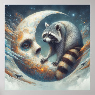 Racoon on-Moon Poster