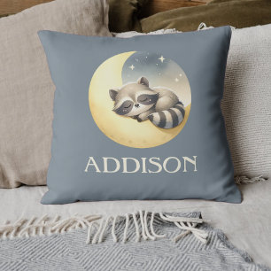 Racoon on the Moon! Custom Name Cute Nursery Cushion