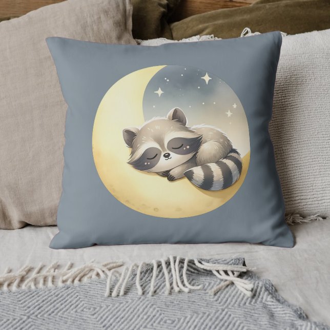 Racoon on the Moon Cute Rhyming Animal Kids Room  Cushion (Adorable Raccoon Moon Pillow - Cute Sleepy Raccoon Design, Perfect for Kids' Rooms, Unique Gift. )