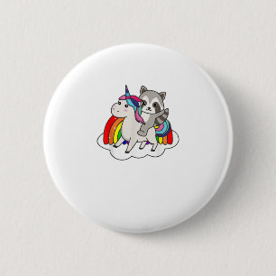 Racoon On Unicorn Rainbow Animals Sweet Unicorns 6 Cm Round Badge
