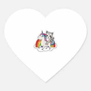 Racoon On Unicorn Rainbow Animals Sweet Unicorns Heart Sticker
