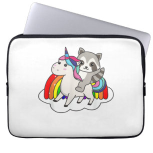 Racoon On Unicorn Rainbow Animals Sweet Unicorns Laptop Sleeve