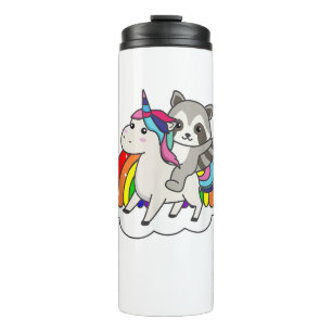 Racoon On Unicorn Rainbow Animals Sweet Unicorns Thermal Tumbler