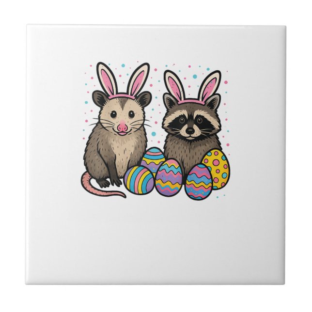 Racoon Opossum Easter T-Shirt_1 Tile (Front)