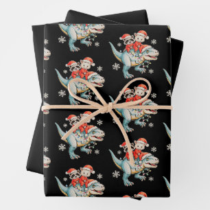 Racoon Opossum Riding T Rex Santa Hat Christmas Wrapping Paper Sheet