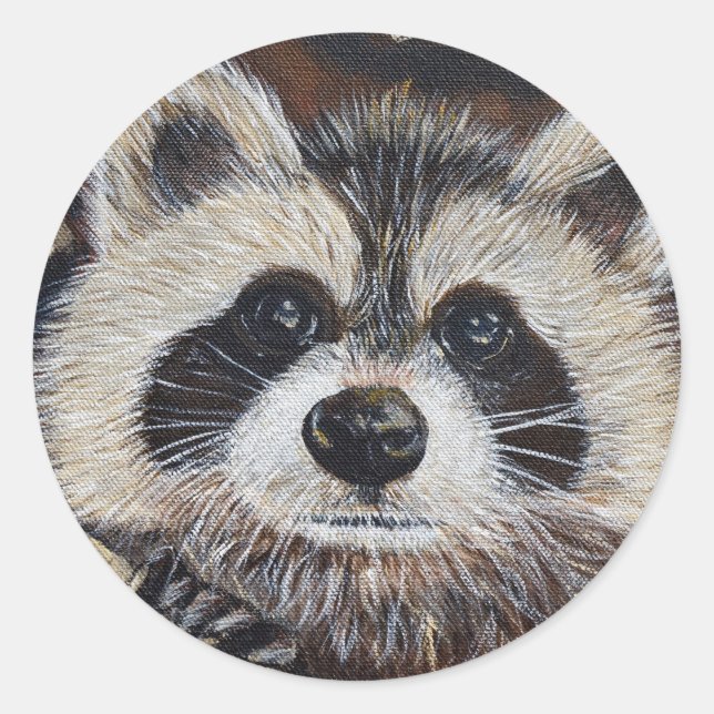 Racoon Painting Classic Round Sticker (Front)