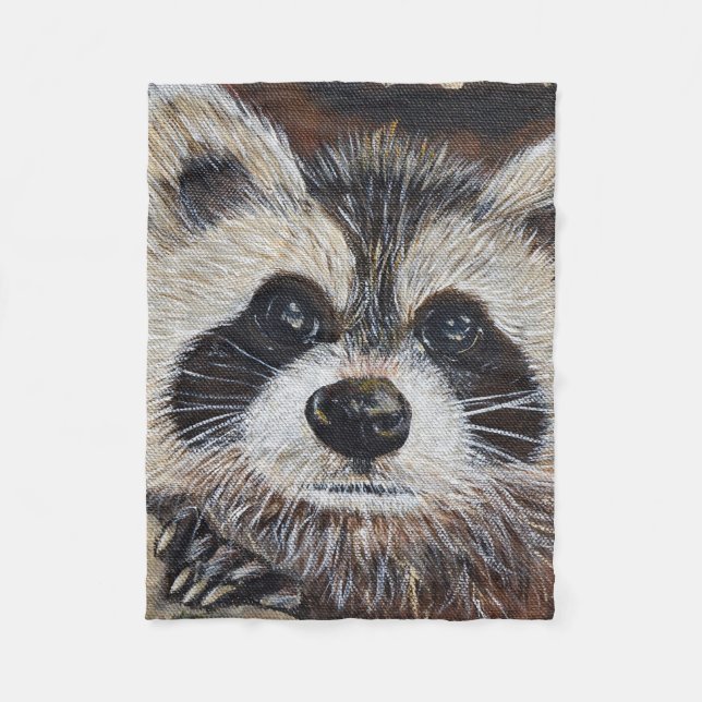 Racoon Painting Fleece Blanket (Front)