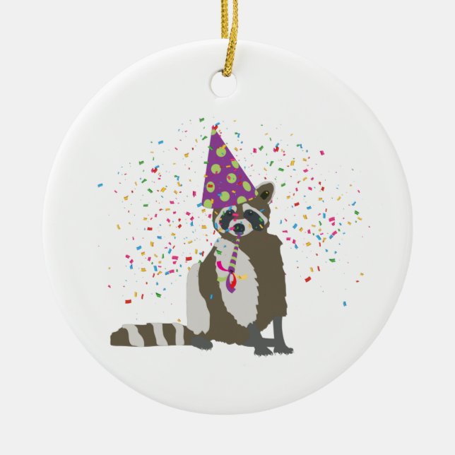Racoon Party Animal Ceramic Tree Decoration (Front)