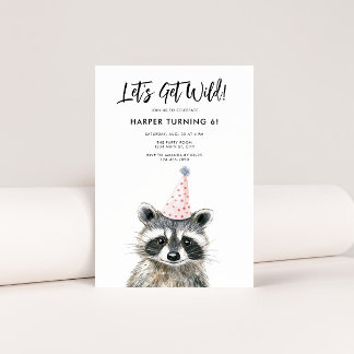 Racoon Party Hat Kids Woodland Birthday Invitation