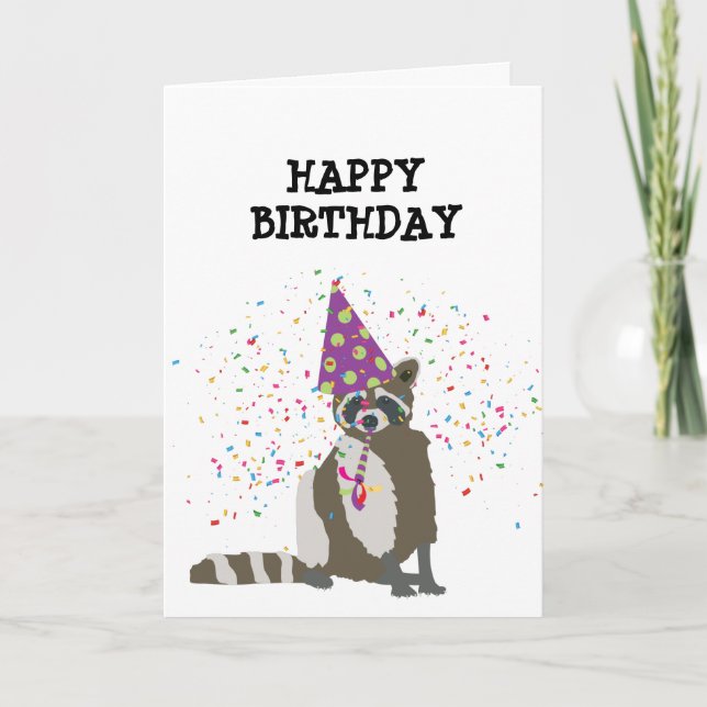Racoon Partying - Animals Having a Party Card (Front)