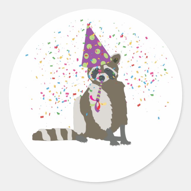 Racoon Partying - Animals Having a Party Classic Round Sticker (Front)