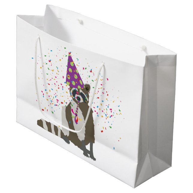 Racoon Partying - Animals Having a Party Large Gift Bag (Front Angled)