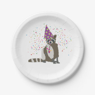 Racoon Partying - Animals Having a Party Paper Plate