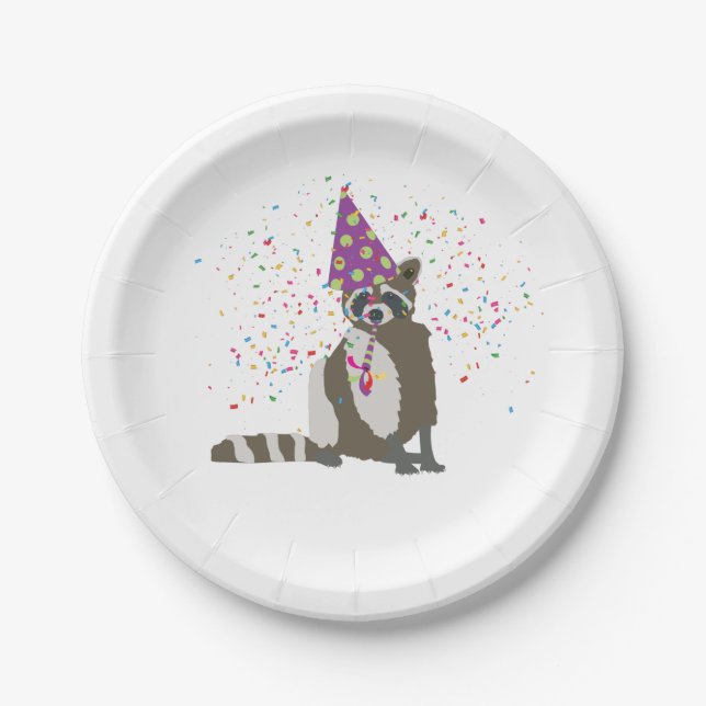 Racoon Partying - Animals Having a Party Paper Plate (Front)