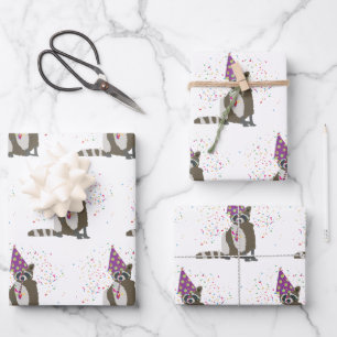 Racoon Partying - Animals Having a Party Wrapping Paper Sheet