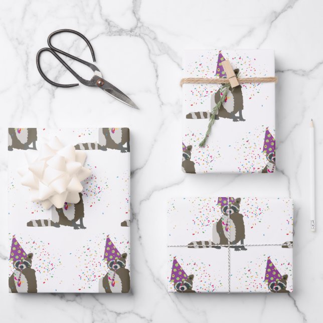 Racoon Partying - Animals Having a Party Wrapping Paper Sheet (Front)