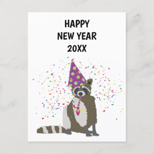 Racoon Partying - Animals Holiday New Years Card