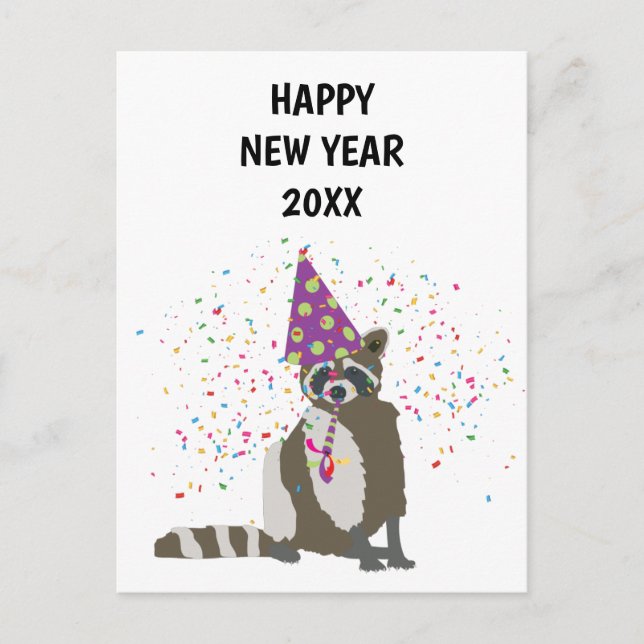 Racoon Partying - Animals Holiday New Years Card (Front)