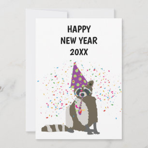 Racoon Partying - Animals Holiday New Years Card