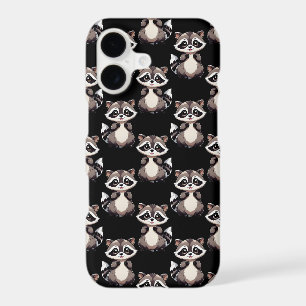 Racoon Pattern Design Black