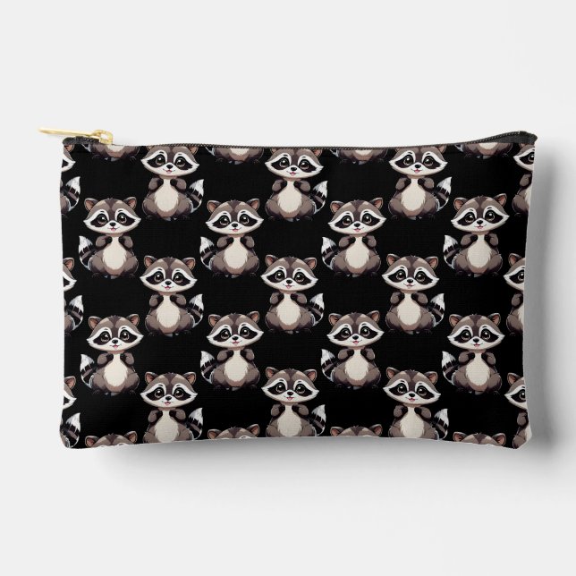 Racoon Pattern Design Black  Accessory Pouch (Front)