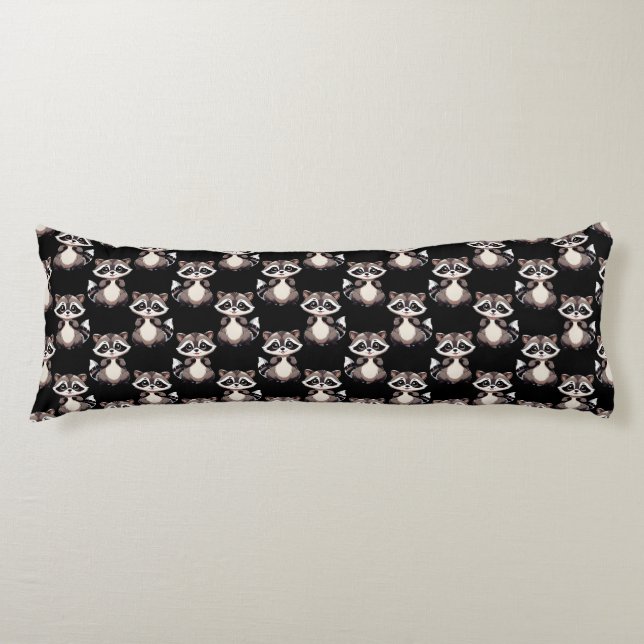 Racoon Pattern Design Black  Body Cushion (Front)
