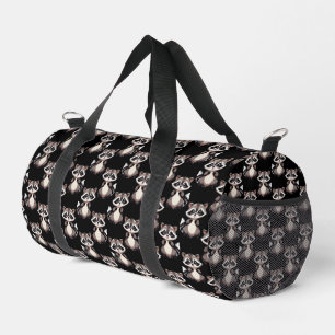 Racoon Pattern Design Black Duffle Bag