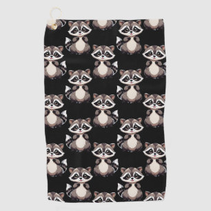 Racoon Pattern Design Black  Golf Towel