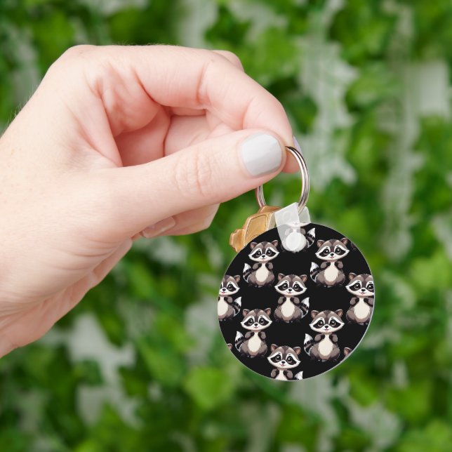 Racoon Pattern Design Black  Key Ring (Hand)