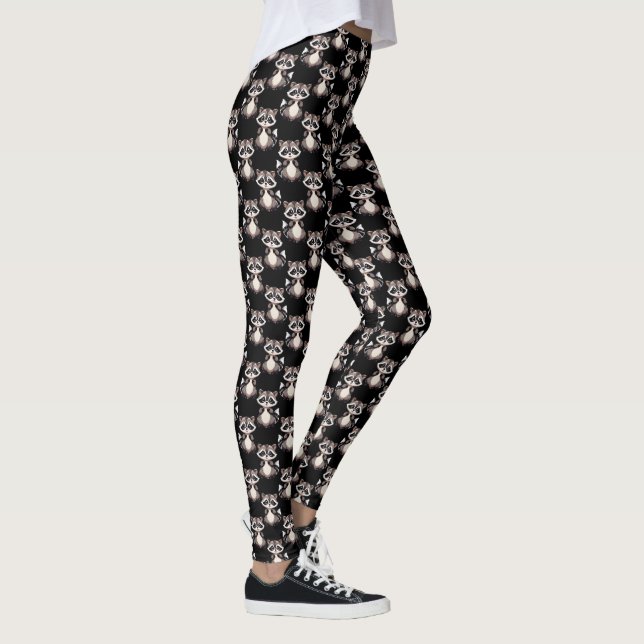 Racoon Pattern Design Black  Leggings (Right)