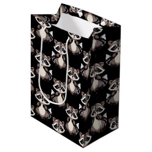 Racoon Pattern Design Black  Medium Gift Bag