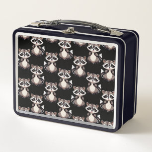 Racoon Pattern Design Black Metal Lunch Box