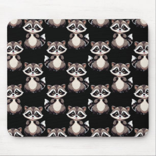 Racoon Pattern Design Black Mouse Mat