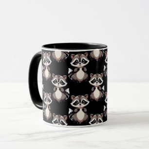 Racoon Pattern Design Black Mug