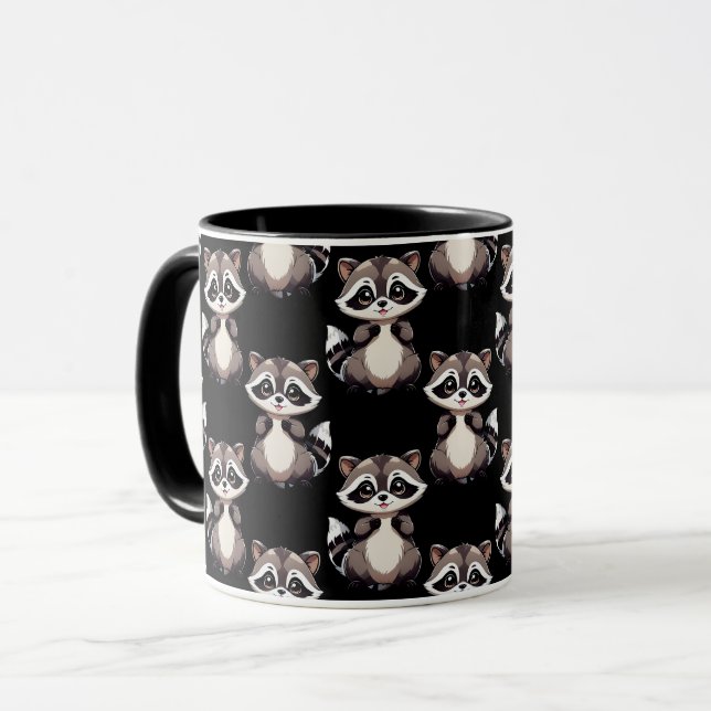 Racoon Pattern Design Black  Mug (Front Left)