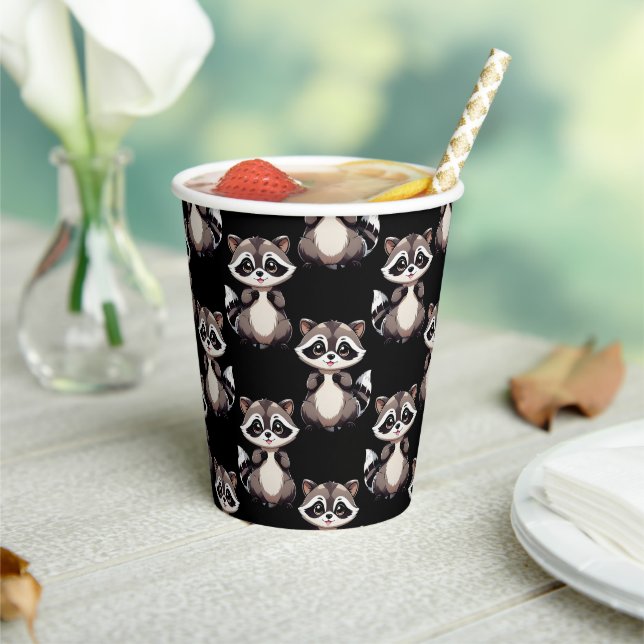 Racoon Pattern Design Black  Paper Cups (Insitu)