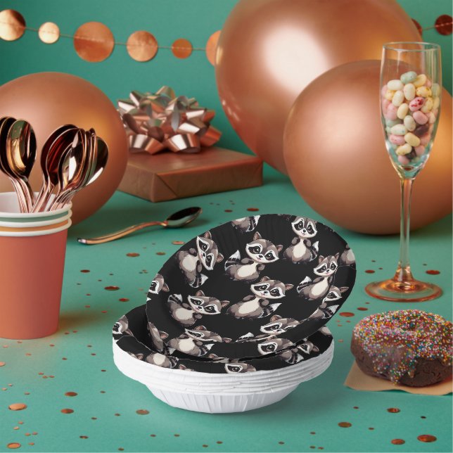 Racoon Pattern Design Black  Paper Plate (Multi)