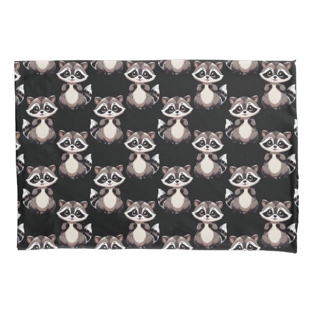 Racoon Pattern Design Black  Pillowcase (Front)