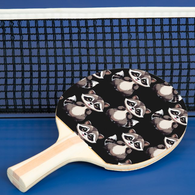 Racoon Pattern Design Black  Ping Pong Paddle (Insitu)