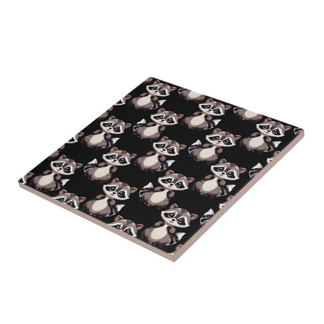 Racoon Pattern Design Black  Tile (Side)
