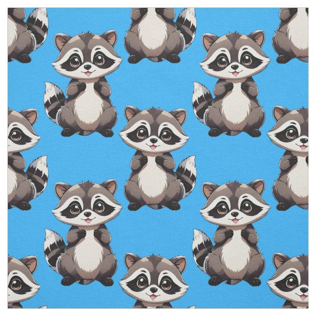 Racoon Pattern Design Blue  Fabric (Swatch)