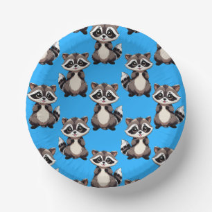 Racoon Pattern Design Blue Paper Plate