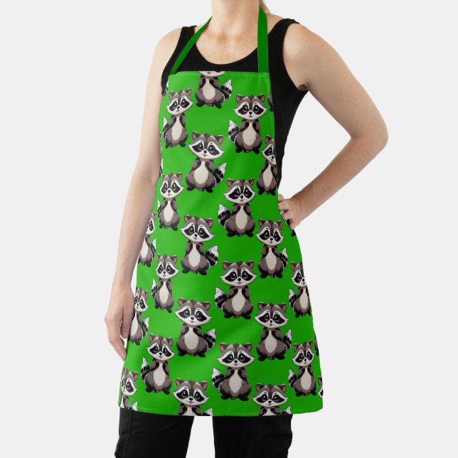 Racoon Pattern Design Green  Apron (Insitu)