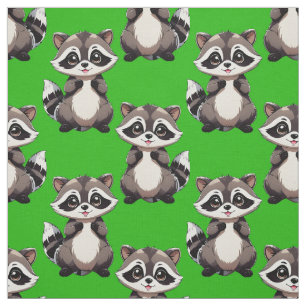 Racoon Pattern Design Green  Fabric