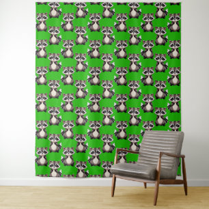 Racoon Pattern Design Green  Tapestry