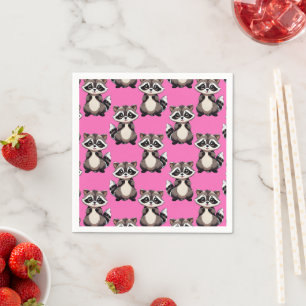 Racoon Pattern Design Pink Napkin