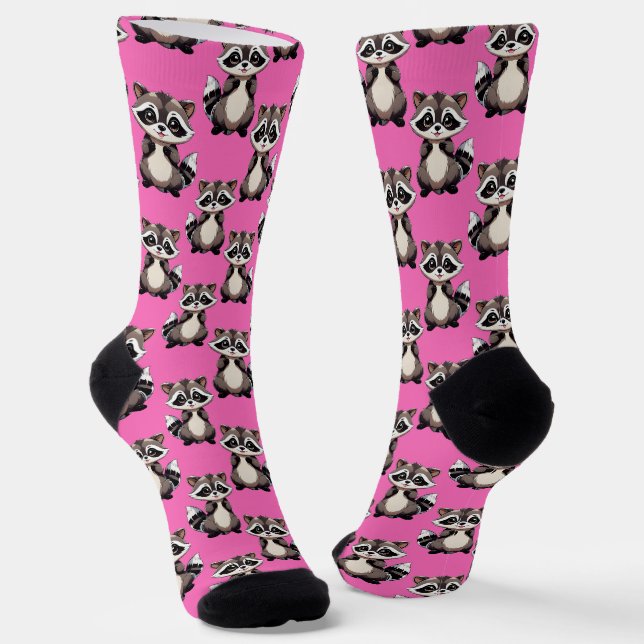 Racoon Pattern Design Pink  Socks (Angled)