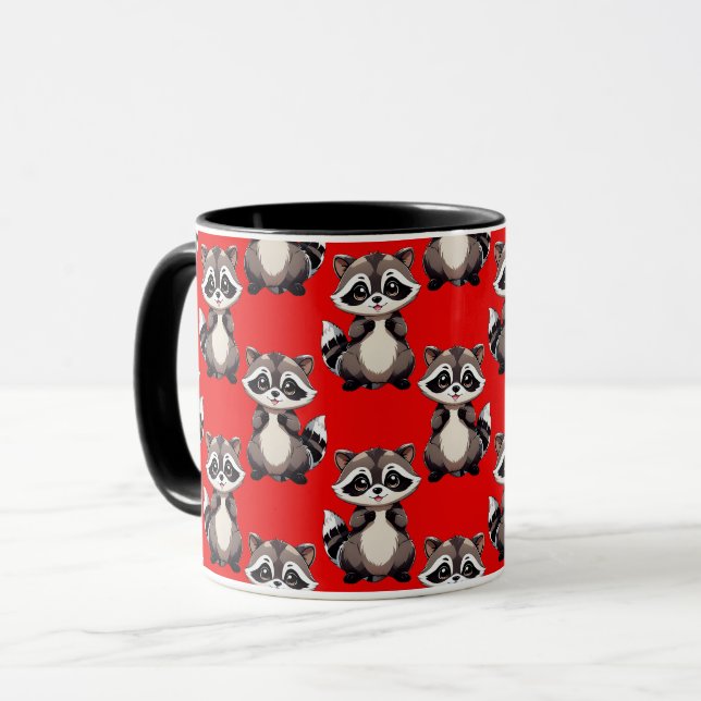 Racoon Pattern Design Red  Mug (Front Left)